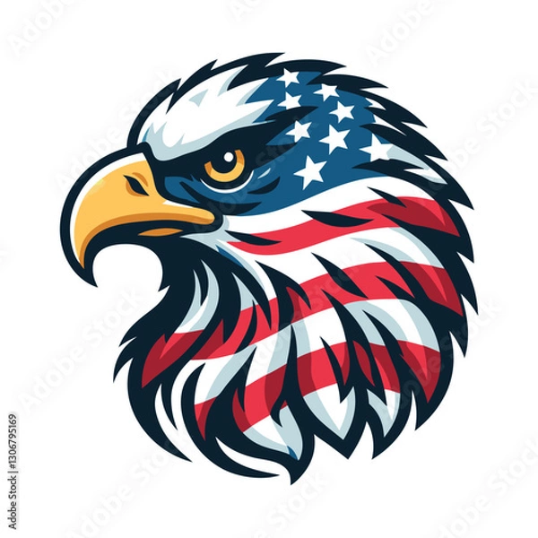 Fototapeta Patriotic Eagle head logo with American flag pattern Flat vector