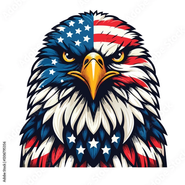 Fototapeta Patriotic Eagle head logo with American flag pattern Flat vector