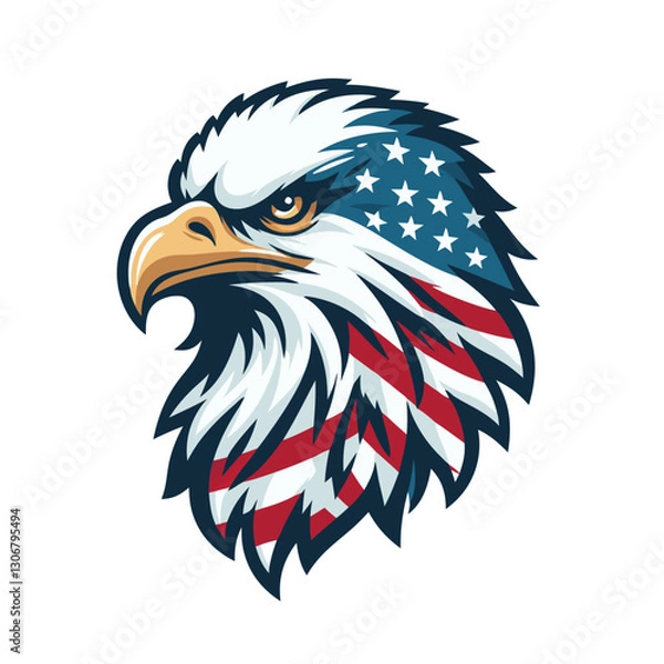 Fototapeta Patriotic Eagle head logo with American flag pattern Flat vector