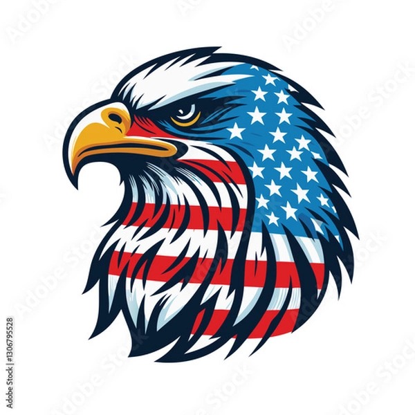 Fototapeta Patriotic Eagle head logo with American flag pattern Flat vector
