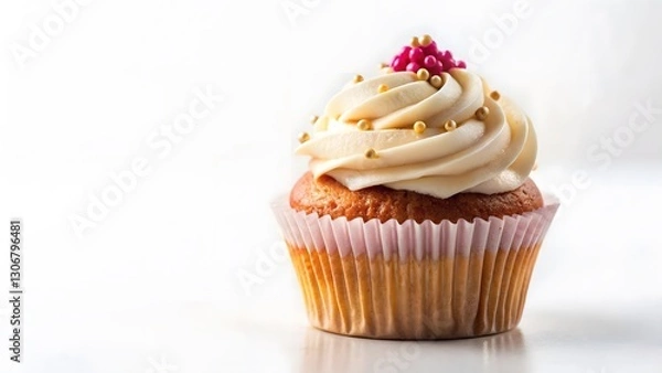 Fototapeta Vanilla Cupcake with Cream Cheese Frosting and Sprinkles