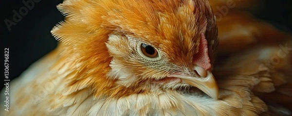 Fototapeta A close-up of a chicken's feathers as it preens itself, highlighting the intricate details and textures of its plumage 