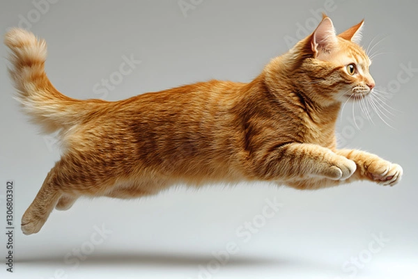 Obraz  Ginger cat jumping on white background