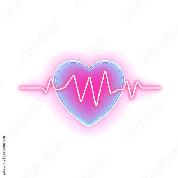 Fototapeta Heartbeat symbol holographic 3D icon. neon symbol vector illustration isolated on white background. Generative AI