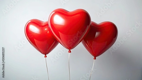 Fototapeta High-resolution Valentine's image:  Floating red heart balloons, a romantic drone shot against a clean white background.