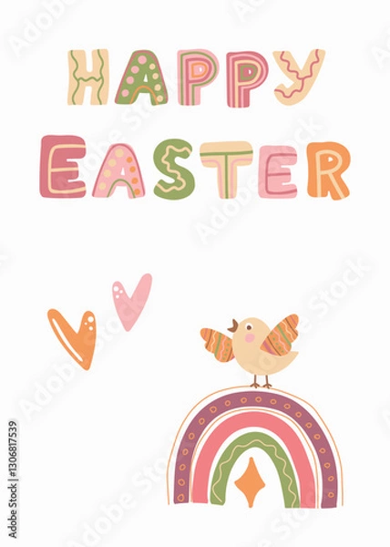 Fototapeta Happy Easter in green pink and beige colors 34