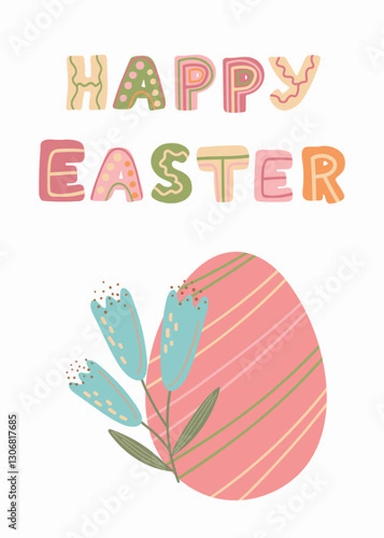 Fototapeta Happy Easter in green pink and beige colors 39