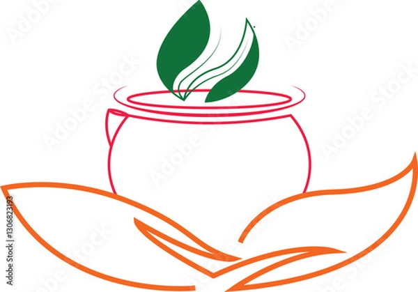 Obraz new teacup logo to make tea under factory with identification of company