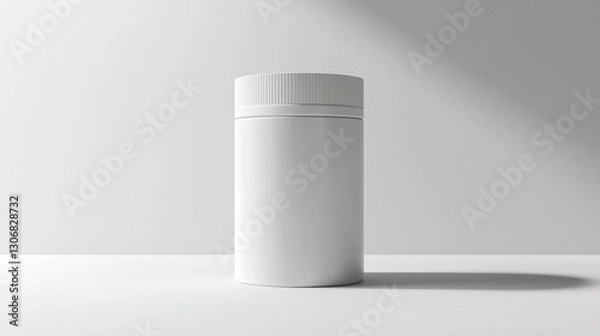 Fototapeta White cylindrical container mockup on white background with shadow.