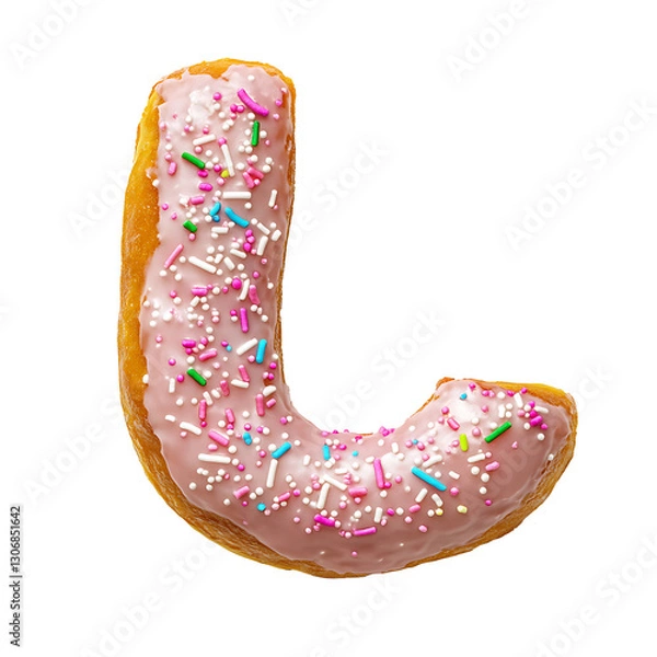Fototapeta Letter L Shaped Donut with Pink Frosting and Sprinkles in transparent