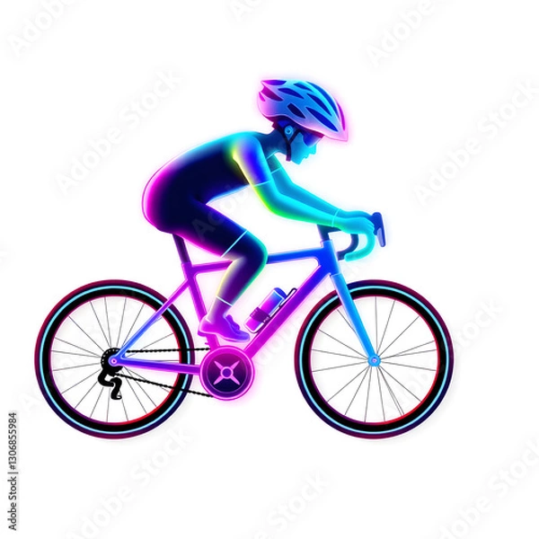 Fototapeta Cyclist holographic 3D icon. neon symbol vector illustration isolated on white background. Generative AI