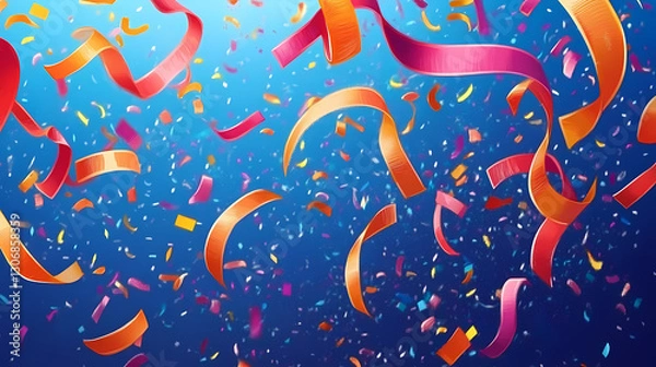 Fototapeta Confetti and Streamers Falling in Celebration