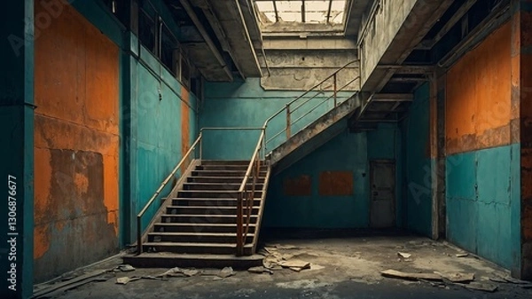 Fototapeta A photo of a rusty old building reminiscent of a future dystopian society. Generative AI.