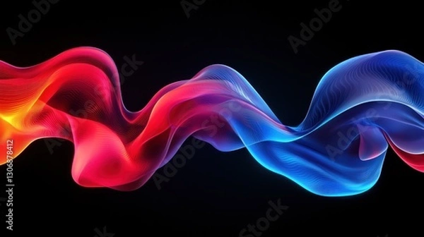 Obraz Colorful flowing abstract lines swirl and curve across a black background