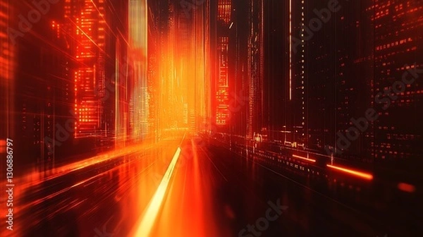 Fototapeta Dark Cyber-Tech Background with Glowing Data Streams and Encrypted Codes