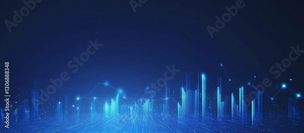 Fototapeta Futuristic Blue Business Background with Digital Graphs and Network Dots