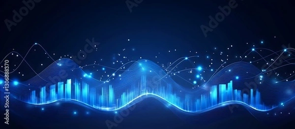 Fototapeta Futuristic Blue Business Background with Digital Graphs and Network Dots