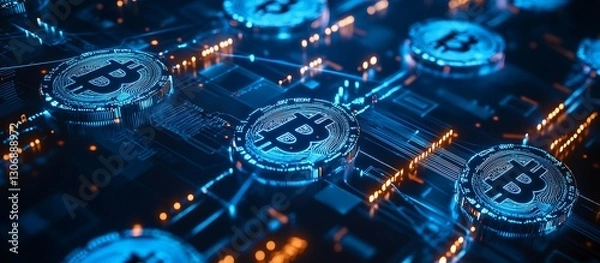 Fototapeta High-Tech Digital Business Background with Blockchain Patterns and Circuit Textures