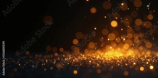 Obraz Golden light particles softly falling on a black backdrop, looping animation , particles, element, winter background