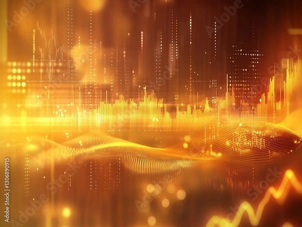 Fototapeta Vibrant Business Background with Golden Glow and Stock Market Graph