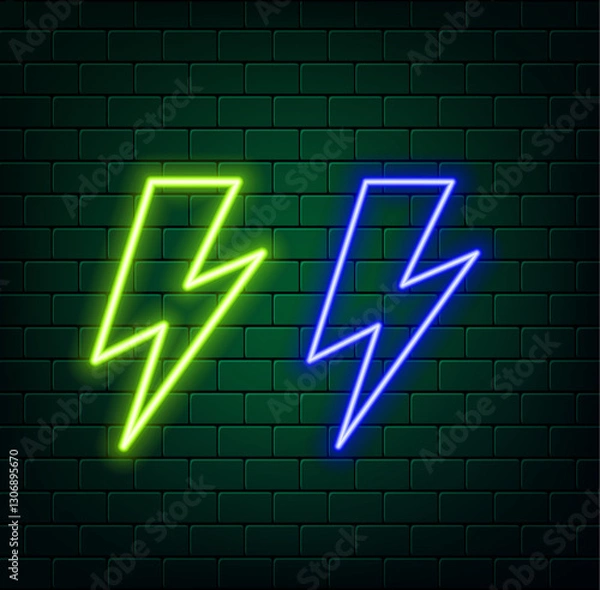 Obraz Cloud and lightning neon sign. blue color.