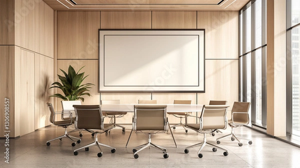 Fototapeta Mockup of empty frames, modern design, mockup for advertising paintings, office, modern interior of office meeting room