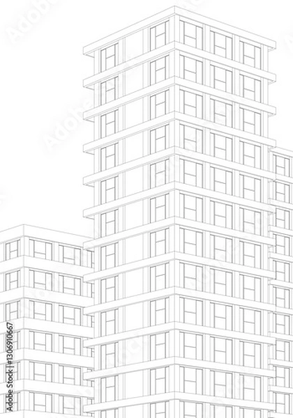 Fototapeta Urban Wireframe – Modern Architectural Perspective