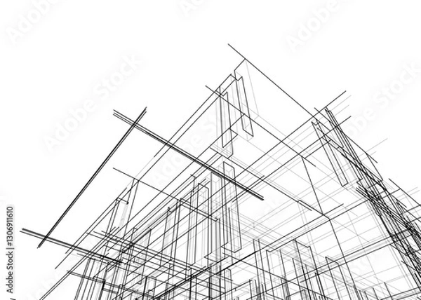 Fototapeta Modern Architectural Sketch – Abstract Residential Design