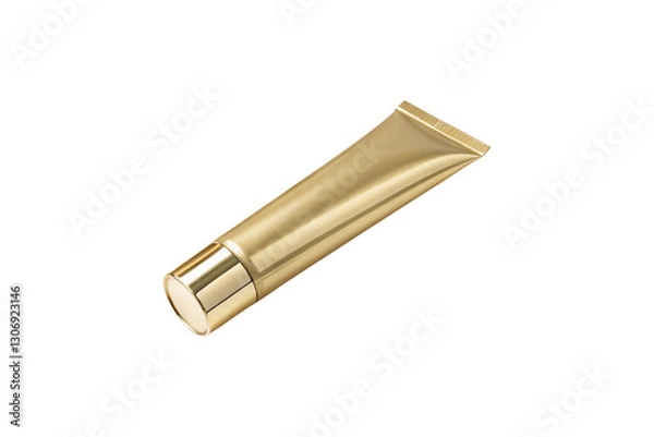 Fototapeta A sleek gold-toned tube with a polished metallic cap, evoking luxury and elegance, likely containing premium skincare or beauty cream, isolated on a transparent background
