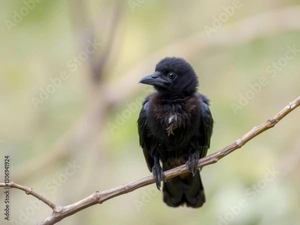 Fototapeta Crows chicks sit on a branch, exploring nature