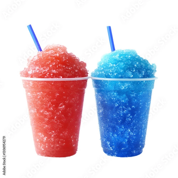 Fototapeta two frozen red and blue slushy in plastic cups on transparent background