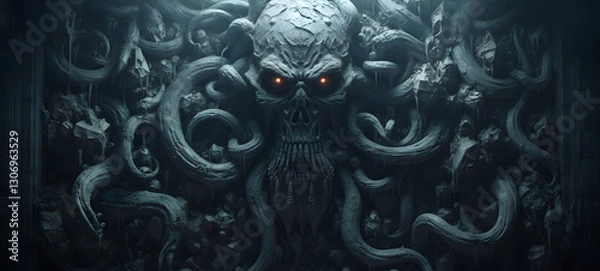Fototapeta omposed entirely of cubes in various sizes, forming an abstract representation of kraken