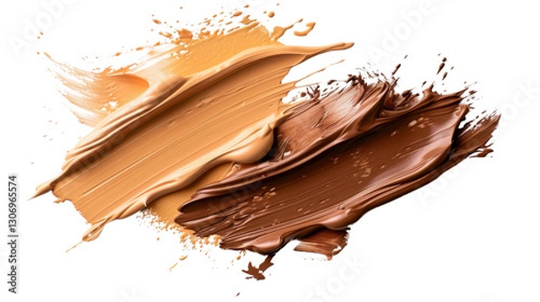 Obraz Colorful Swirls of Smooth Brown and Tan Paint on White Background for Creative Artistic Projects and Designs