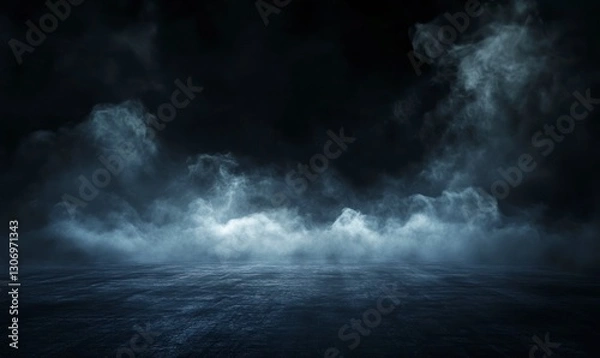 Fototapeta Eerie Fog Rolling Over Dark Surface Creates a Mysterious Atmospheric Scene