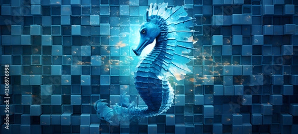Fototapeta omposed entirely of cubes in various sizes, forming an abstract representation of seahorse, ai generative