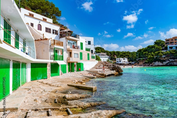 Fototapeta Boathouses in the bay of Cala Santanyi - 6447