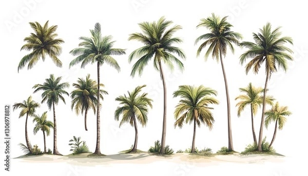 Fototapeta Palms on Beach White Background