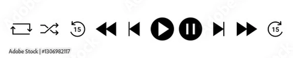 Fototapeta Vector isolated Music Player interface icon set in black color