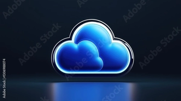 Fototapeta Glowing Blue Cloud Computing Icon 3D Render