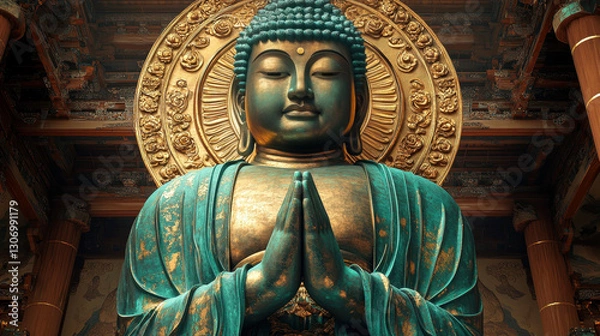 Fototapeta Majestic buddha statue - spiritual serenity for postcard design and buddhist art