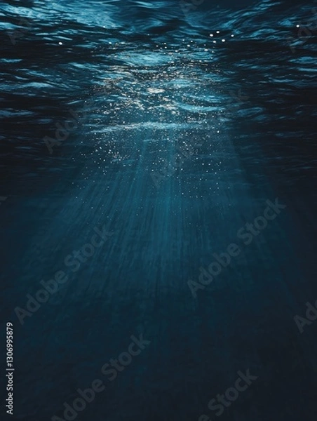 Obraz Underwater sunlight beams, ocean deep, dark blue, background texture