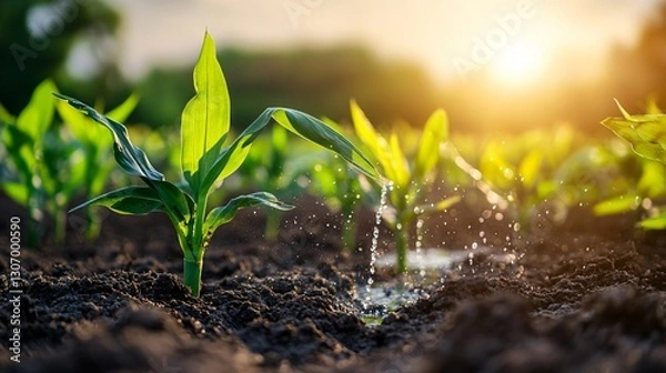 Fototapeta Efficient irrigation using drip tape in agriculture