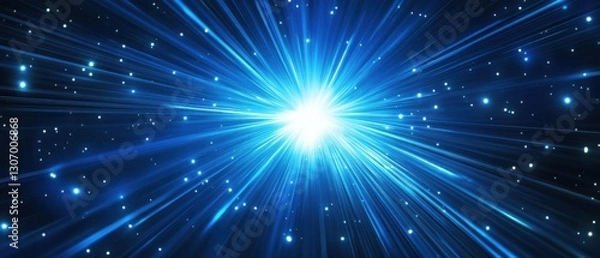 Fototapeta Abstract blue light speed burst with stars, representing high speed data transfer, technology innovation, and futuristic energy concept