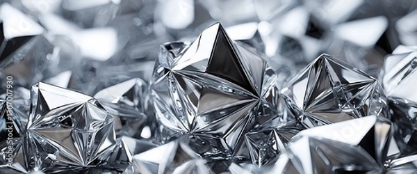 Fototapeta Abstract close-up of shiny,faceted, metallic, geometric shapes.