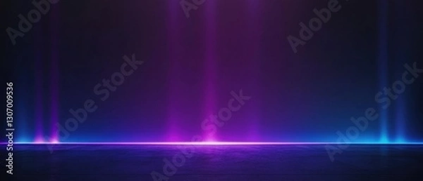 Obraz Abstract neon light beams in dark room with concrete floor, creating a futuristic stage or studio background with vibrant purple and blue colors