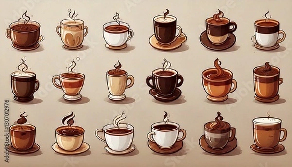 Obraz いろいろなコーヒーカップのイラスト
