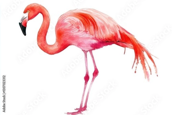 Fototapeta A flamingo in a semi-realistic watercolor painting style, isolated.