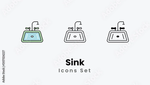 Fototapeta Sink Icons thin line and glyph vector icon stock illustration