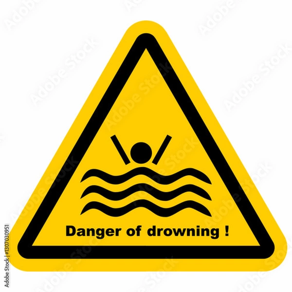 Fototapeta Danger of drowning sign, no swimming, diving, risk of drowning, risk of injury, yellow triangle frame, vector symbol