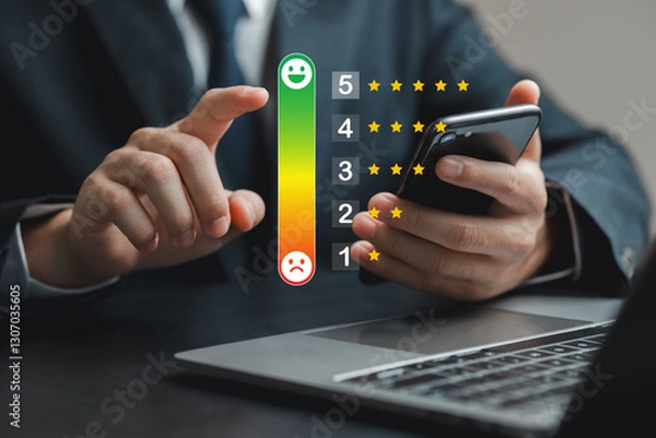 Fototapeta User Rating Feedback Concept with Smartphone and Laptop Display